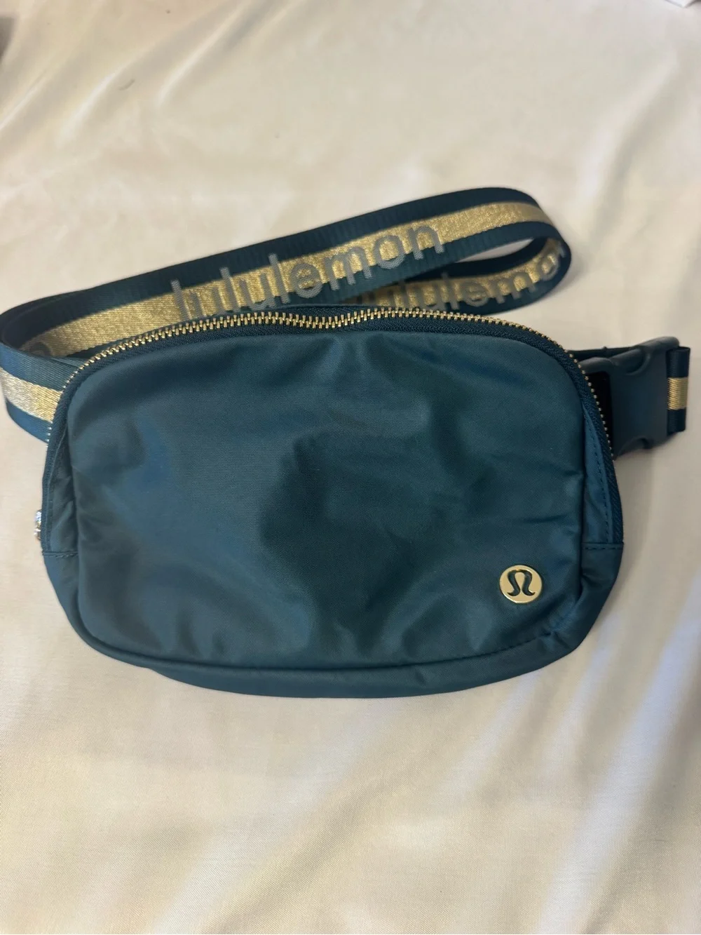 lululemon athletica Teal Belt Bag with Gold-Strip Strap